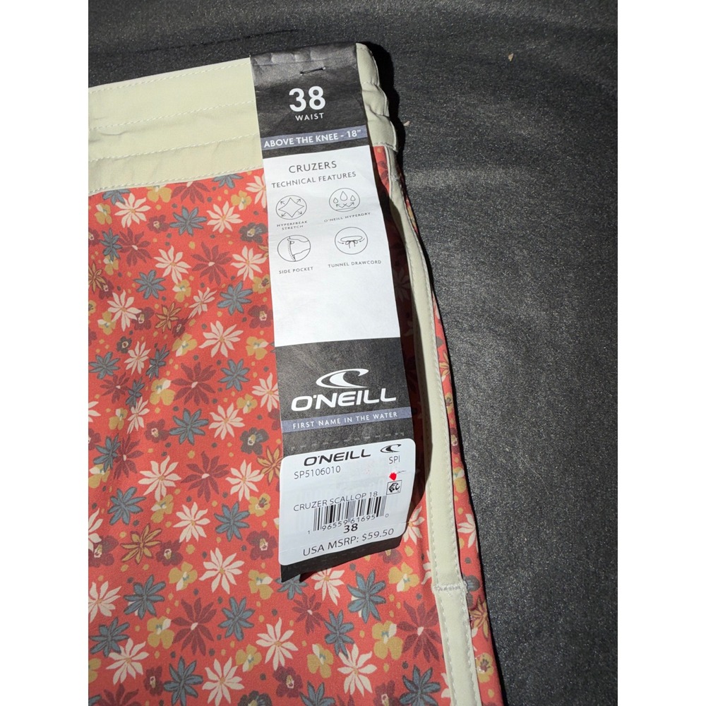 O'Neill Mens Cruzer Scallop 18 Board Shorts Orange Floral Hyperfreak Size 38 NEW - Picture 6 of 7